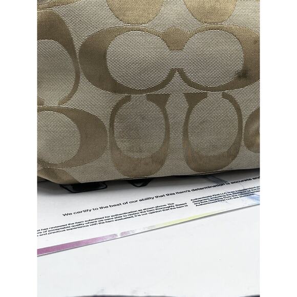 Coach F15067 Authenticated Signature Logo Khaki Beige Gold Tote Shoulder Bag - Picture 6 of 15
